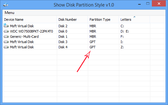 Show Disk Partition Style